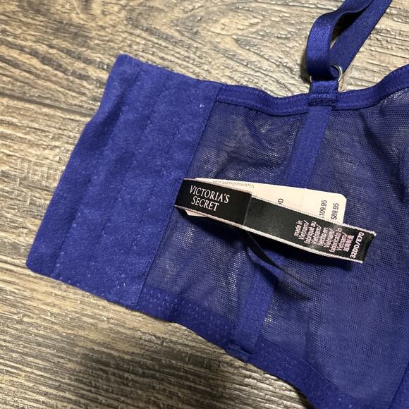 Victoria’s Secret 32DD Hummingbird Embroidery Quarter Cup Corset Top Blue Lace D - Picture 6 of 7